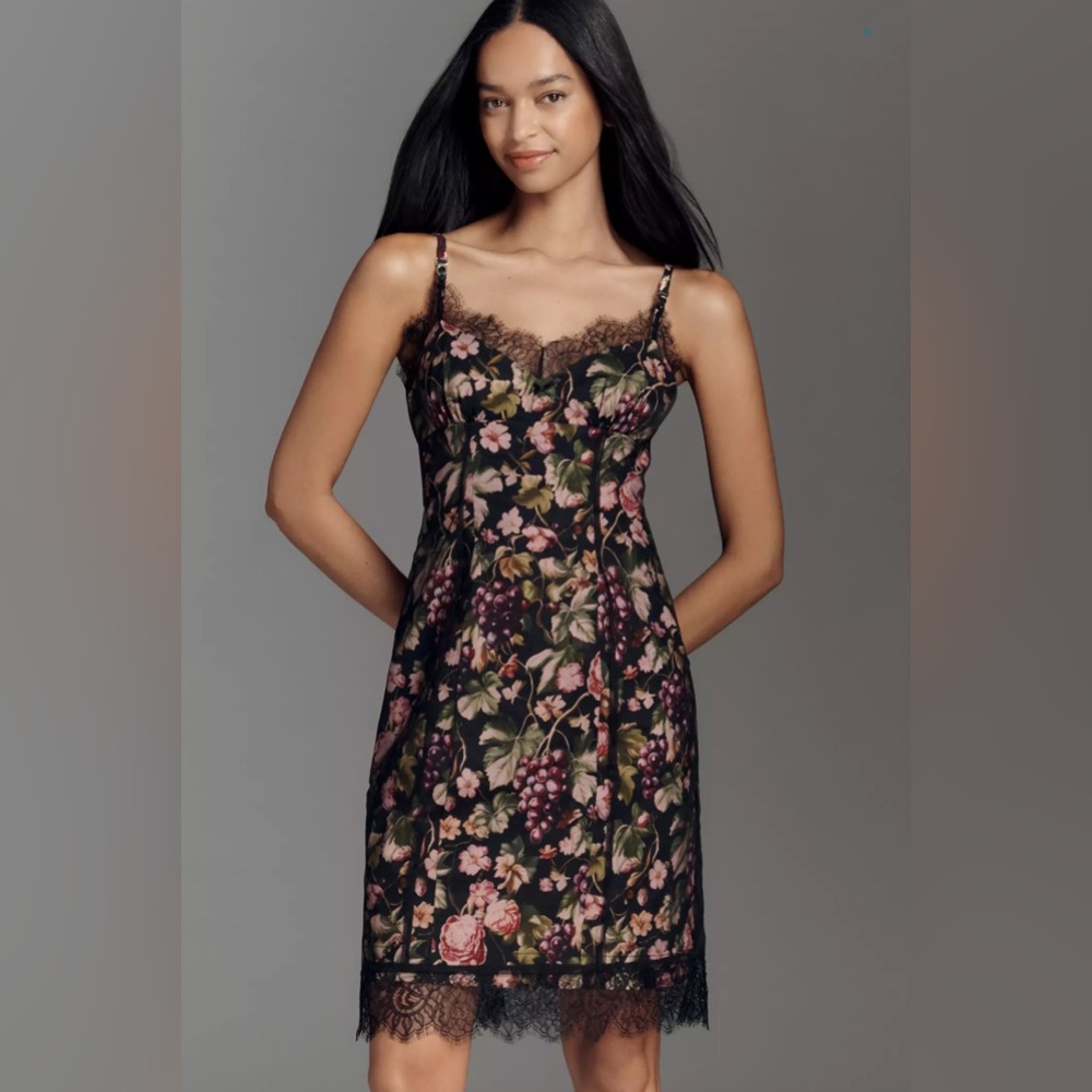 Maeve Floral Fruit Mesh Slip Dress